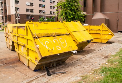 Residential area in Kentish Town with a skip container