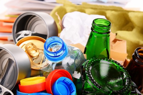 Different types of construction waste segregated for disposal